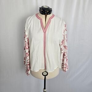 Calypso St. Barth Blouse Women's XL White w/ Pink Embroidery